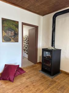 a living room with a stove in a room at Dreamcatcher 