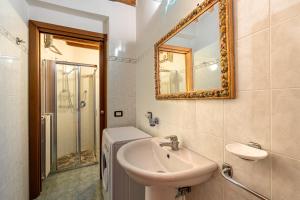 een badkamer met een wastafel, een spiegel en een douche bij Apartment Anfiteatro in Lucca