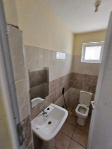 ein Bad mit einem Waschbecken und einem WC in der Unterkunft Greenwood Garden 3bedroom Mtwapa in Mombasa