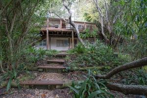 a house with a deck in the woods at Spacious Serene Sanctuary- 14 min to Muir Woods in Mill Valley