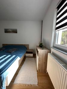 sypialnia z łóżkiem i oknem w obiekcie Kamenice soba L w mieście Jajce