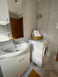 łazienka z umywalką i pralką w obiekcie Kamenice soba L w mieście Jajce
