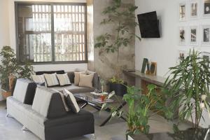 ein Wohnzimmer mit Sofa und vielen Pflanzen in der Unterkunft CASA LUMBA in Guadalajara