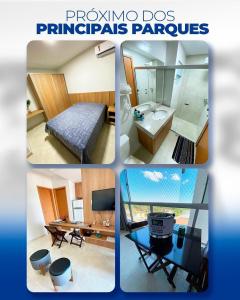 un collage de cuatro fotos de una habitación en CALDAS NOVAS - RECANTO DO BOSQUE Flat Service AP209, en Caldas Novas