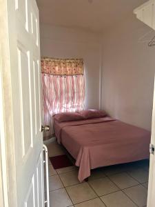 a small bedroom with a bed and a window at Tamernique Apartments in DʼArbeau