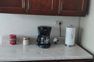 eine Küchentheke mit Kaffeemaschine darauf in der Unterkunft La casa de Doña Emma in Lima del Alto