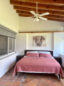 - une chambre avec un lit et un ventilateur de plafond dans l'établissement VILLA AMATE DORADO, à Xochitepec
