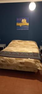 duże łóżko w pokoju z niebieską ścianą w obiekcie HOTEL PARAISO w mieście La Cumbre