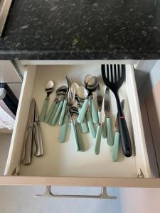 a drawer filled with lots of utensils in a cabinet at Maidstone, Birmingham, Uk in Birmingham