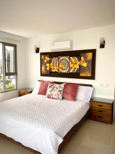 Postel nebo postele na pokoji v ubytování Apartamento con espectacular vista al oceano