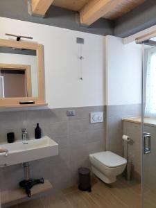a bathroom with a toilet and a sink and a mirror at Cà Soldati in Campi