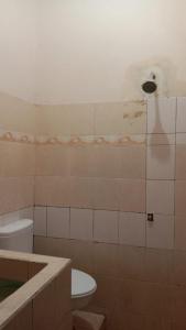 La salle de bains est pourvue de toilettes, d'un lavabo et d'une douche. dans l'établissement Florence guest house mataram lombok, à Mataram