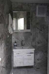 a bathroom with a sink and a mirror at Uludağ ve Bursa manzaralı Lüks Dağ Evi in Yıldırım