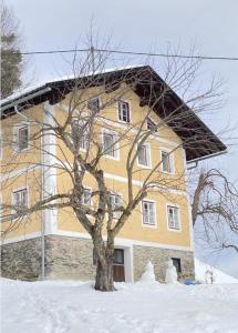 um edifício com uma árvore na neve em Villa Maria em Anras