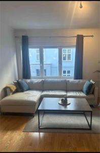 a living room with a couch and a coffee table at Amazing Studio by Royal Palace in Oslo