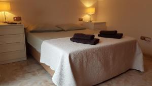 Un dormitorio con una cama con dos toallas encima. en Casa Marisa, en Orihuela