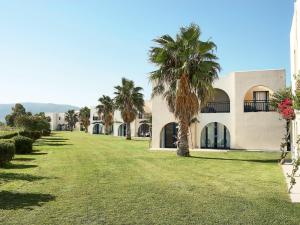 a large yard in front of a building with palm trees at Grecotel Casa Paradiso in Marmari