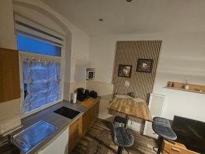 a kitchen with a sink and a counter top at Max's Hinterhaus in Dresden