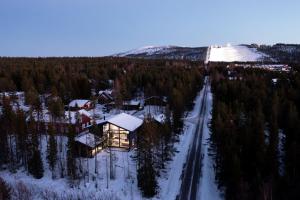 an aerial view of a house in the middle of a forest at Villa Ailo in Kittilä