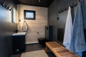 a bathroom with a toilet and a sink at Villa Ailo in Kittilä +47 photos