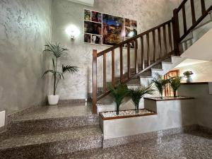 a staircase with potted plants on the wall at Villa 2 in Cassano dʼAdda