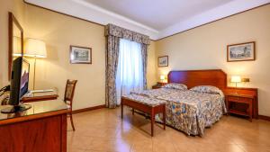 ein Hotelzimmer mit einem Bett und einem TV in der Unterkunft Albergo Reggio in Reggio nell'Emilia