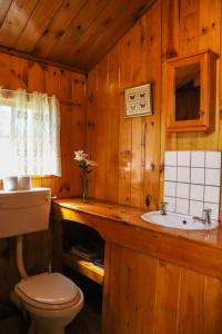 a wooden bathroom with a toilet and a sink at Mount Park Guest Farm in Dargle