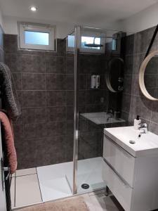 a bathroom with a shower and a sink at Gîte et SPA Au Secret Du Bonheur in Pouilly-sur-Serre +20 photos