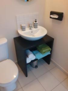 a bathroom with a sink and a toilet at BCV - Private 1 Bedroomed Apartment Dunas Resort 3044 and 3077 in Santa Maria