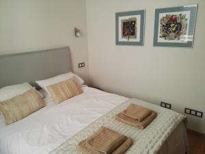 a bedroom with a white bed with two pillows on it at Apartamento Cervantes in Málaga