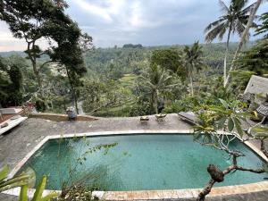 a swimming pool with a view of a forest at Bali Maison in Ubud