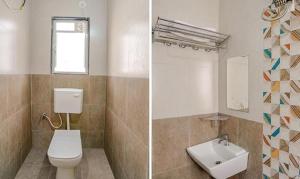 two pictures of a bathroom with a toilet and a sink at FabHotel Royal Inn NS in Pune