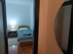 a bedroom with a bed and a mirror at Apartman 019 in Zaječar