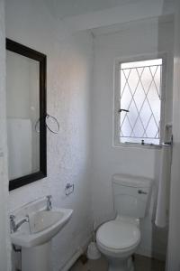 a white bathroom with a toilet and a sink at Bryanston Elgin - Cottage 2 in Johannesburg