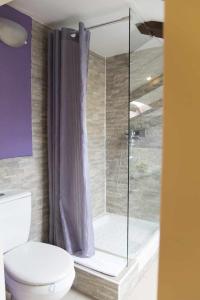y baño con aseo y ducha acristalada. en Cómodo Ático en Tirso de molina Madrid, en Madrid
