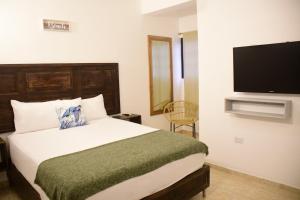 1 dormitorio con 1 cama y TV de pantalla plana en Hostal Marina Samana en Santa Bárbara de Samaná