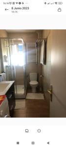 a bathroom with a toilet and a shower and a sink at Habitación luminosas en Vista Alegre in Madrid