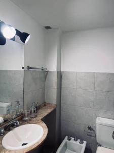 a bathroom with a sink and a toilet at Amplio Dpto. con Balcón y cochera cerca del Parque in Mendoza