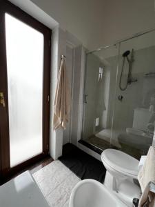 ein Bad mit einem WC, einem Waschbecken und einer Dusche in der Unterkunft DR HOUSE in Airola