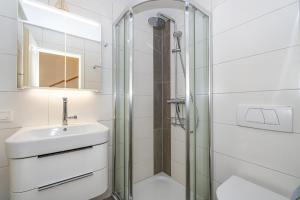 a bathroom with a sink and a shower at Altstadttor 5 in Westerland