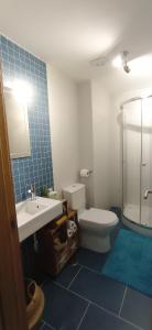 a bathroom with a sink and a toilet and a shower at Twin Room in shared Apartment in Cee