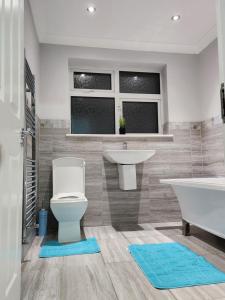 a bathroom with a toilet and a sink and a tub at Chi Lodge & Accommodation in Rainham
