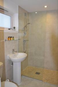 a bathroom with a shower and a sink and a shower at Entire apartments in the heart of the Suffolks - GL50 Apartments in Cheltenham