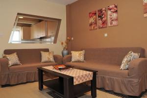 a living room with a couch and a table at Elpidas Apartment in Kalabaka