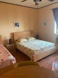 um quarto com uma cama e uma ventoinha de tecto em La Rosa Buga em Guadalajara de Buga