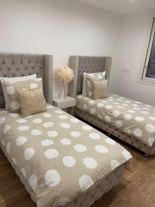two beds sitting next to each other in a room at T3 Haut standing in Saint-Raphaël