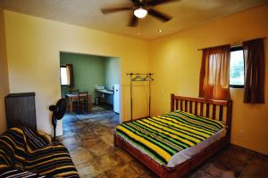 a bedroom with a bed and a ceiling fan at Superbe appartement avec chambre, piscine et parking privé in El Pescadero +19 photos