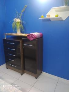 una encimera con lavavajillas negro en una habitación en Casa da Serra Centro en Guaramiranga