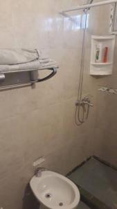 ein kleines Bad mit einem WC und einer Dusche in der Unterkunft Apto. a dos cuadras del mar in Atlántida