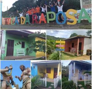 un collage di foto di una casa e di un gruppo di persone di Mirante toca da raposa a Meruoca